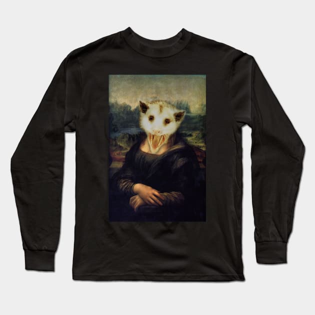 Mona Lisa Opossum Long Sleeve T-Shirt by nonbeenarydesigns